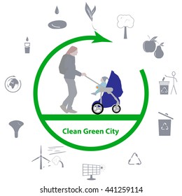 Vector illustration of a concept green clean city, flat style