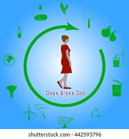 Vector illustration of a concept green clean city, flat style