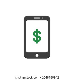 Vector illustration concept of green dollar symbol inside black smartphone icon.
