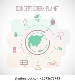 Vector illustration of a concept green planet, flat style.