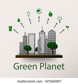 Vector illustration of a concept green planet, flat style.