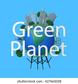 Vector illustration of a concept green planet, flat style.