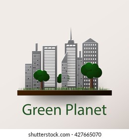 Vector illustration of a concept green planet, flat style.