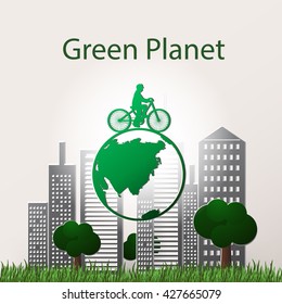 Vector illustration of a concept green planet, flat style.