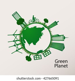 Vector illustration of a concept green planet, flat style.