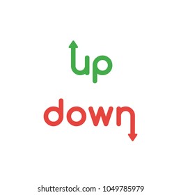 Vector illustration concept of green and red up, down words with arrows, moving up and down.
