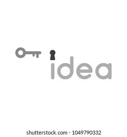 Vector illustration concept of grey idea word with keyhole and key icon.