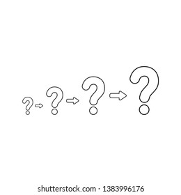 Vector illustration concept of growing problems with question marks. Black outlines.