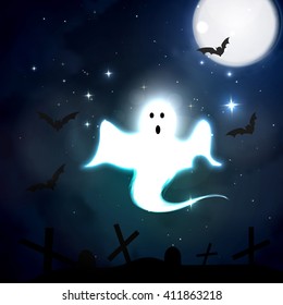 Vector illustration of the concept of Halloween, the ghost in the graveyard.