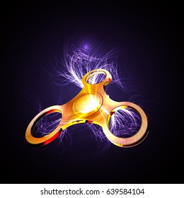 Vector illustration concept Hand spinning machine, the background is bright in neon lines. rotation
