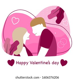 Vector illustration concept of happy valentine’s day in pink color tone flat style design. Couple of man and woman happy together.