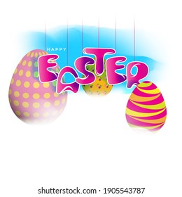 Vector illustration concept of Happy Easter greeting with easter eggs on beautiful bokeh background.