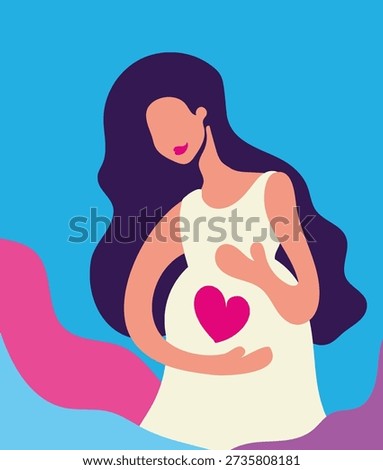 Vector illustration, concept. Happy, long-awaited pregnancy. Happiness, joy of motherhood. Mother's Day. Postcard, poster. Pregnant woman.