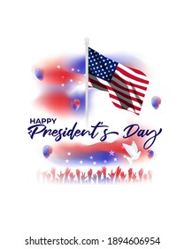 Vector illustration concept of Happy Presidents' Day. Washington's Birthday greeting with American flag on abstract background.