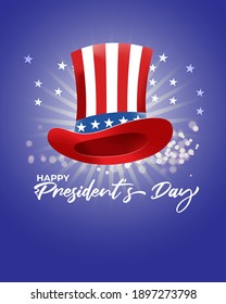 Vector illustration concept of Happy Presidents' Day. Washington's Birthday greeting with American flag and president hat on abstract background.