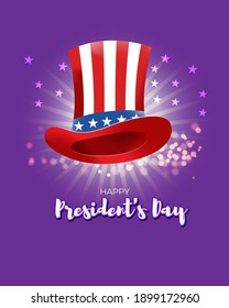 Vector illustration concept of Happy Presidents' Day. Washington's Birthday greeting with American flag and president hat on abstract background.