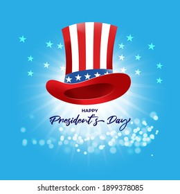 Vector illustration concept of Happy Presidents' Day. Washington's Birthday greeting with American flag and president hat on abstract background.