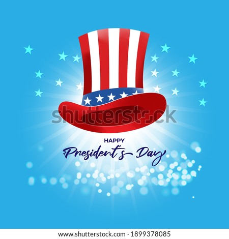 Vector illustration concept of Happy Presidents' Day. Washington's Birthday greeting with American flag and president hat on abstract background.