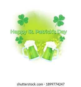 Vector illustration concept of Happy St Patrick's Day greeting with clover and leprechaun hat on green abstract background. 17 March.