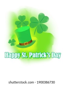 Vector illustration concept of Happy St Patrick's Day greeting with clover and leprechaun hat on green abstract background. 17 March.