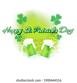 Vector illustration concept of Happy St Patrick's Day greeting with clover and leprechaun hat on green abstract background. 17 March.