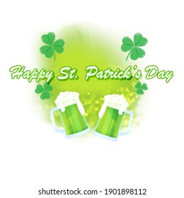 Vector illustration concept of Happy St Patrick's Day greeting with clover and leprechaun hat on green abstract background. 17 March.