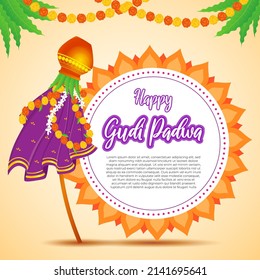 Concepto de ilustración vector Happy Ugadi Or gudi padwa, festival indio, texto escrito en hindi significa gudi padwa