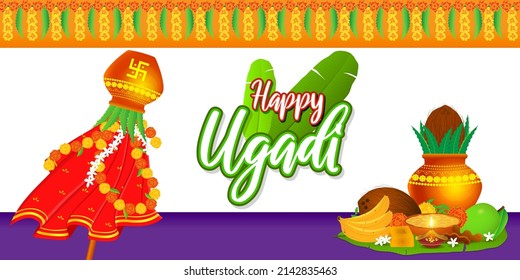 Vector illustration concept of Happy Ugadi Or gudi padwa, indian festival