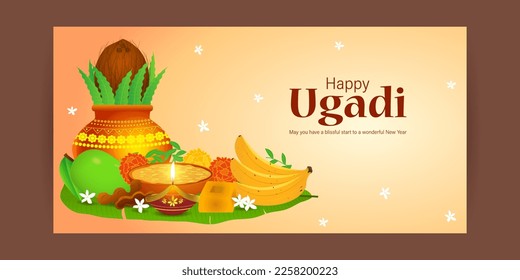 Vector illustration concept of Happy Ugadi Or Gudi Padwa wishes background