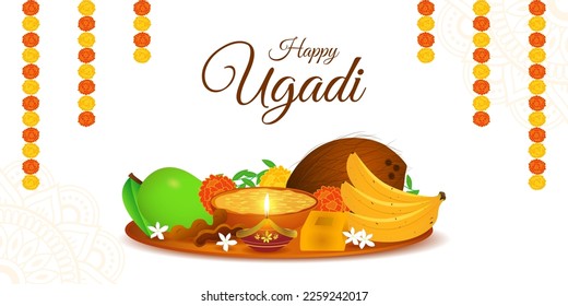 Konzept der Vektorgrafik von Happy Ugadi oder Gudi Padwa wünscht Hintergrund