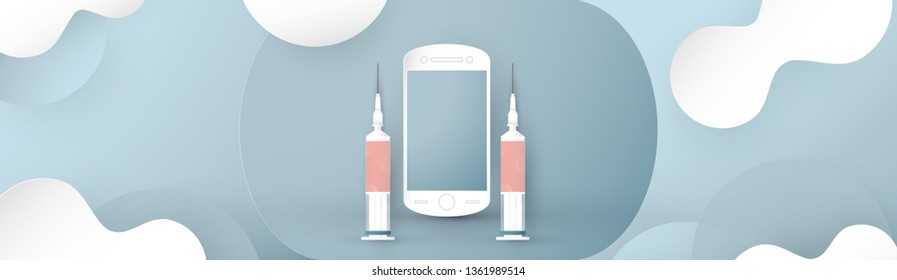 Vector illustration in concept of health insurance. Template element design is on pastel blue background for cover, web banner, poster, slide presentation. Art Craft for kid in 3D paper cut style.