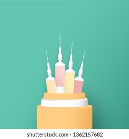 Vector illustration in concept of health insurance. Template design is on pastel green background for cover, web banner, poster, slide presentation. Art craft for kid in 3D paper cut style.