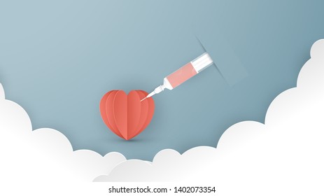 Vector illustration in concept of health insurance. Template design is on pastel blue background in 3D paper cut style for web banner, poster, cover, advertisement. It's art craft for kids.