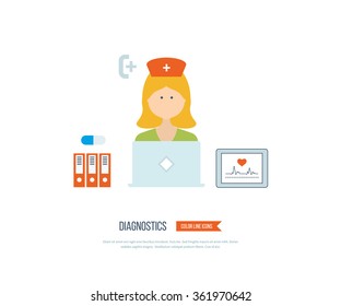 Vector illustration concept for healthcare, medical help and research. Healthcare worker