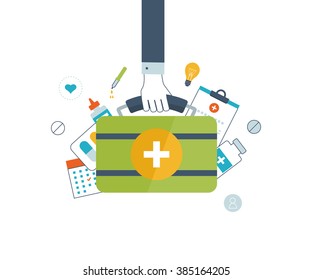 Vector illustration concept for healthcare, medical help and research.