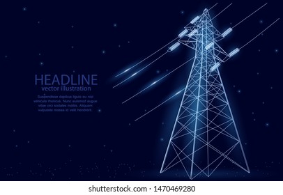 Vector illustration concept, high voltage electrical pylon, on a deep blue background with stars, symbol of energy, and electricity.
