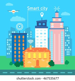 Vector illustration concept of holding smart-city