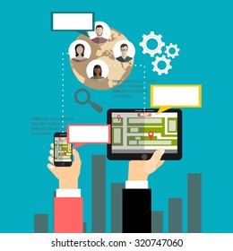 Vector illustration concept of holding smart-phone with mobile navigation. Flat design modern vector illustration icons set of urban landscape and city life. Building icon.