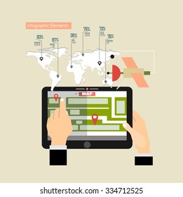 Vector illustration concept of holding tablet with mobile navigation. Concepts web banner and printed materials.