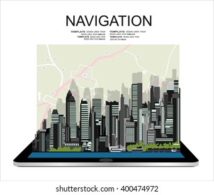 Vector illustration concept of holding tablet with mobile navigation. Flat design modern vector illustration