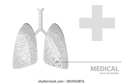 Vector illustration concept of human lungs and medical cross on white background, symbol of health, medicine.