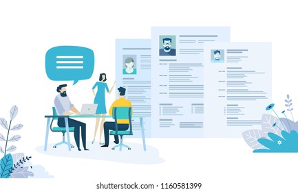 Vector illustration concept of human resources, career, employment, CV, job search, professional skill. Creative flat design for web banner, marketing material, business presentation.