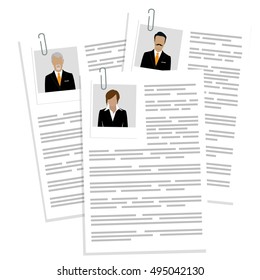 Vector illustration concept of human resources management, professional staff research, head hunter job with magnifying glass in flat style.