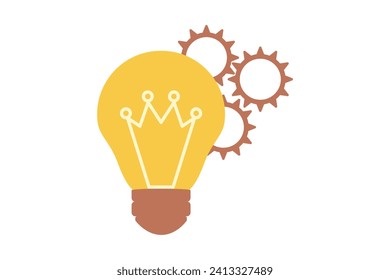Vector illustration of concept or idea creativity and success with light bulb icon and gears.