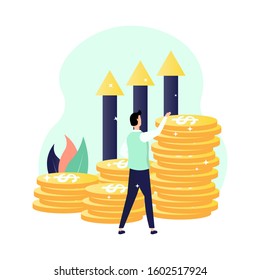 vector illustration, the concept of increasing finance, raising money, earning as much income. Can be used for, landing pages, templates, UI, web.