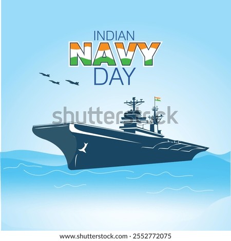 Vector illustration concept of Indian Navy Day celebration with a battle ship.
