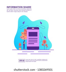 Vector illustration concept of information share. Modern illustration conceptual for banner, flyer, promotion, marketing material, online advertising, business presentation