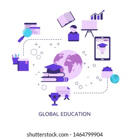 Vector illustration concept for international educational projects, distance education, online learning.