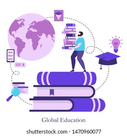 Vector illustration concept for international educational projects, distance education, online learning.