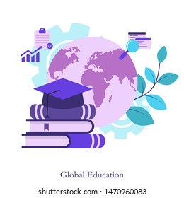Vector illustration concept for international educational projects, distance education, online learning.